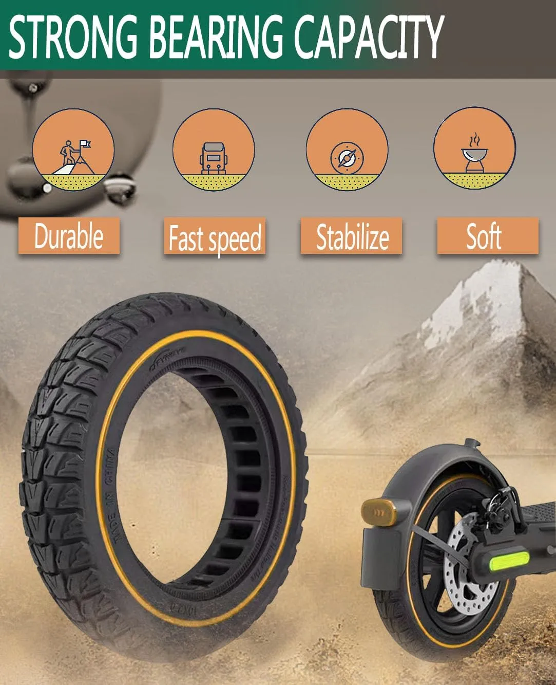 10x2 Solid Tires,10X2.125 50/75-6.1 10 Inch Tubeless Tire for Segway Ninebot D40X F25 F30 Turboant X7 Pro MAX Honeycomb Front Rear Replacement Wheels, 54-152 10x2 Rubber Tyre