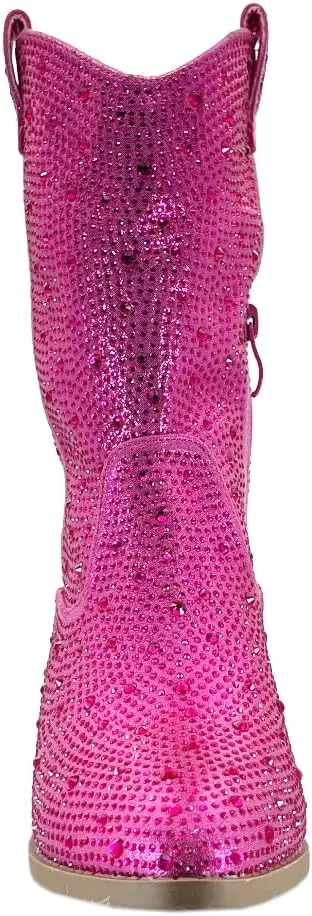 ABSOLEX Girls' Western Cowgirl Cowboy Pointed Toe Rhinestone Low Heel Boots