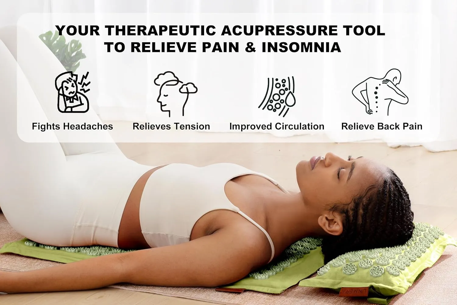 Acupressure Mat and Pillow Set,Natural Premium Linen & Coconut Fiber Filling,FSA/HSA Eligible,for Back/Neck Pain Relief, Sciatic, Headache and Muscle Relaxation, Comes with Carrying Bag