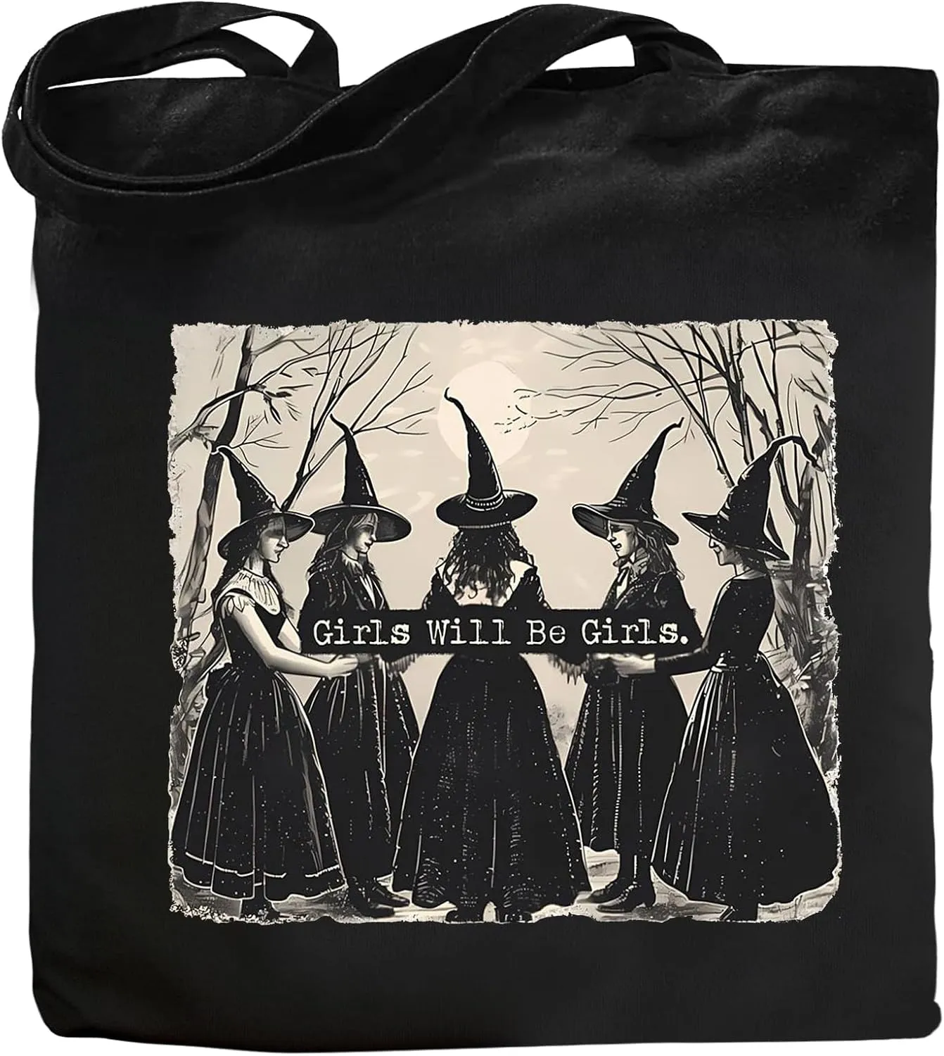 Aesthetic Witchy Canvas Tote Bag for Women Funny Witchy Gifts for Women Cute Girls Will Be Girls Canvas Bag Spooky Reusable Beach Shoulder Grocery Casual Bag for Work Travel, Black