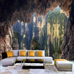 Alpine Caves Living Room Bedroom Removable Peel and Stick Wall Stickers, Natural Landscape Removable 3D Wallpapers,for Office Home Decor,Self Adhesive-144 W x 100" H