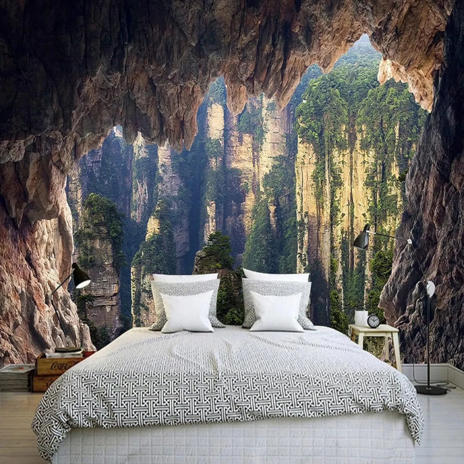 Alpine Caves Living Room Bedroom Removable Peel and Stick Wall Stickers, Natural Landscape Removable 3D Wallpapers,for Office Home Decor,Self Adhesive-144 W x 100" H