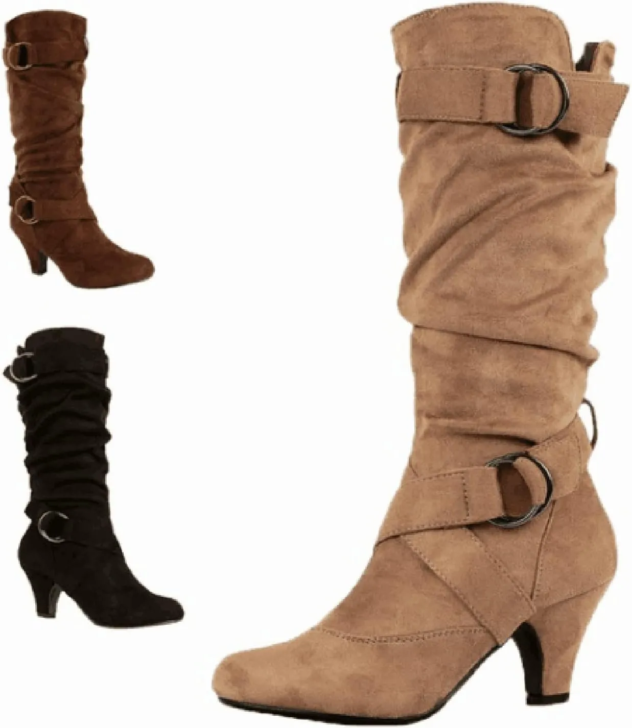 AMDBEL Wide Calf Boots for Women High Heel Womens Fall Boots 2024 Winter Slip On Pointed Toe Boots Fashion Booties Shoes
