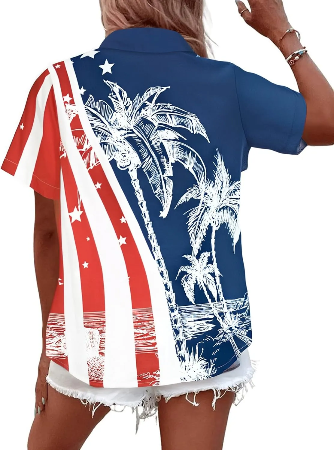 American Flag Shirt Women Patriotic Shirts 4th of July Tops USA Stars Stripes Blouses Memorial Day Button Down Shirts