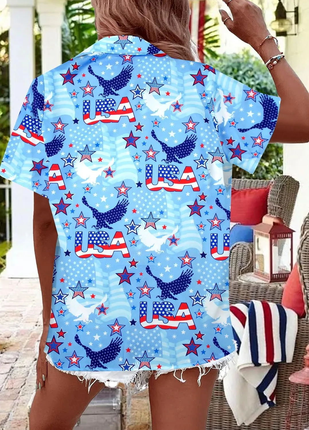 American Flag Shirt Women Patriotic Shirts 4th of July Tops USA Stars Stripes Blouses Memorial Day Button Down Shirts