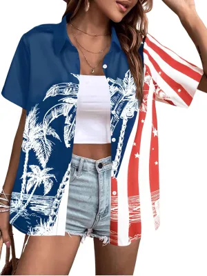 American Flag Shirt Women Patriotic Shirts 4th of July Tops USA Stars Stripes Blouses Memorial Day Button Down Shirts