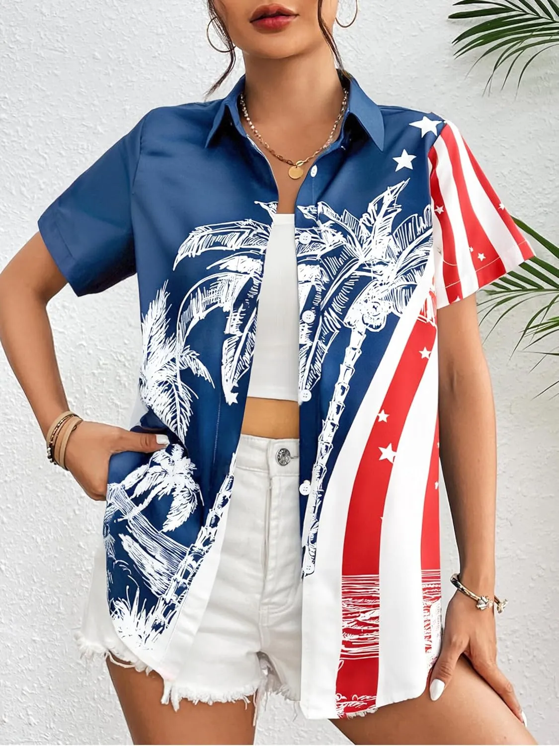 American Flag Shirt Women Patriotic Shirts 4th of July Tops USA Stars Stripes Blouses Memorial Day Button Down Shirts
