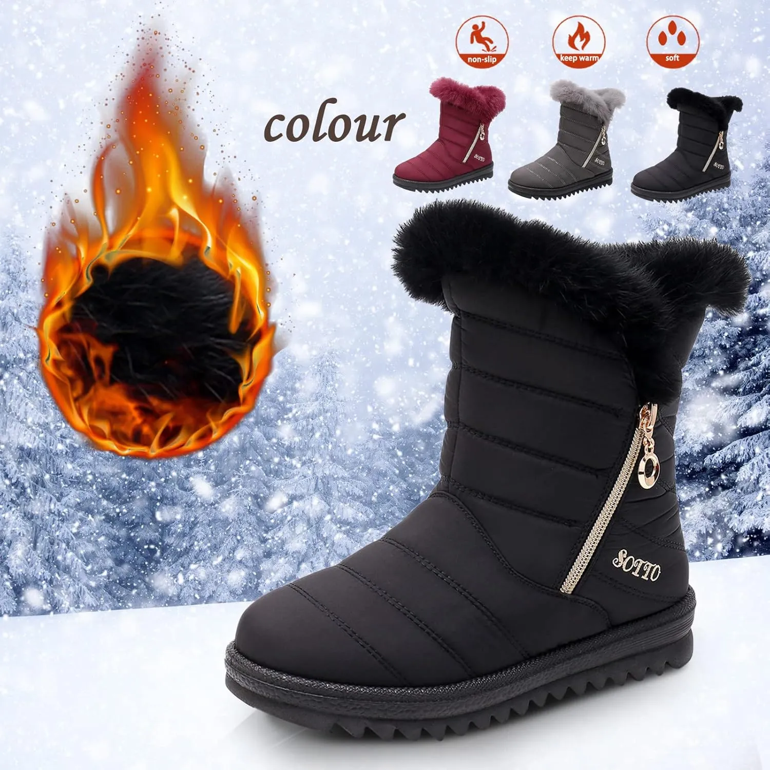 Ankle Boots for Women Comfy Platform Women's Real Hair Padded Waterproof Snowproof Snow Boots Cotton Shoes