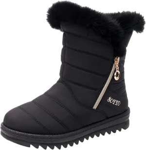 Ankle Boots for Women Comfy Platform Women's Real Hair Padded Waterproof Snowproof Snow Boots Cotton Shoes