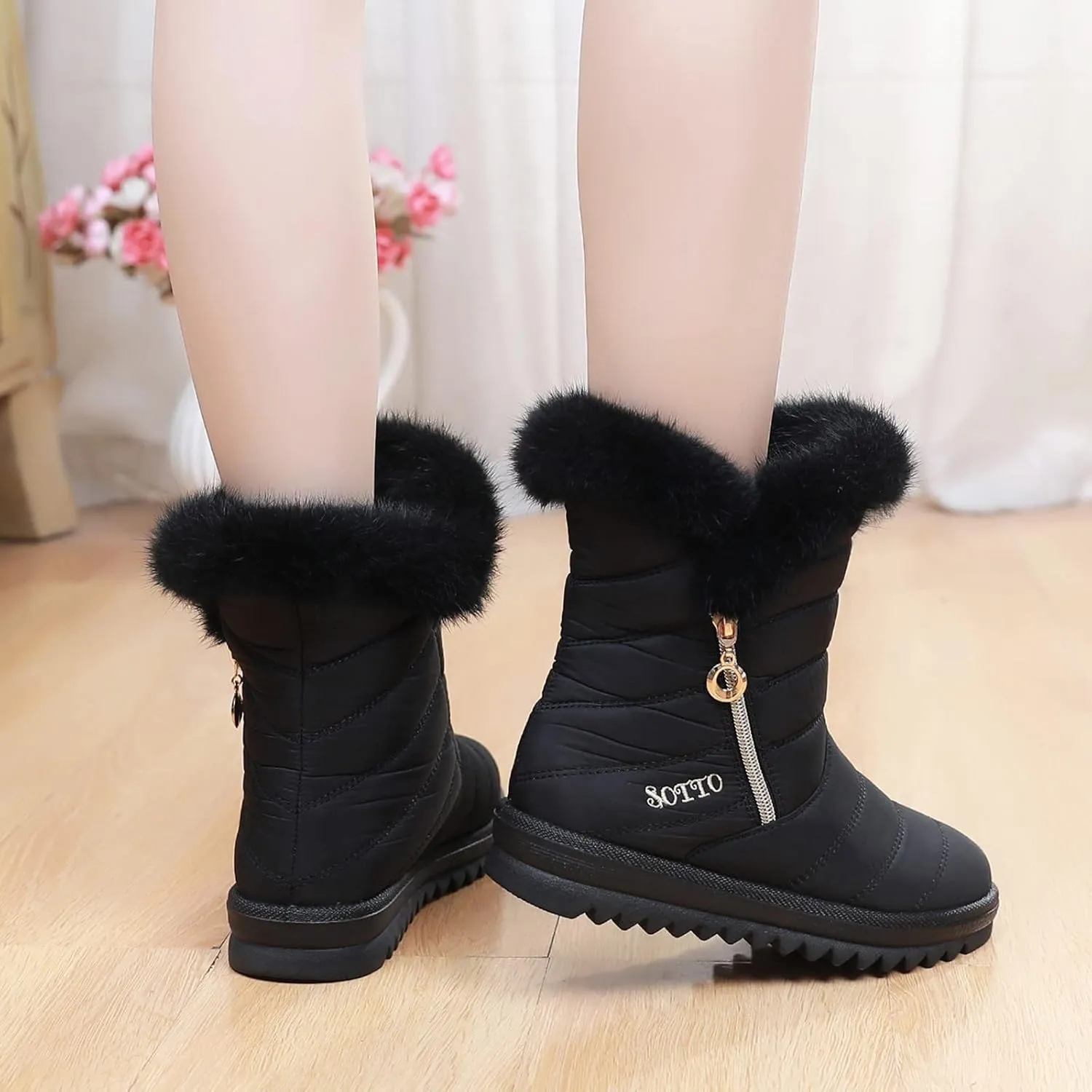 Ankle Boots for Women Comfy Platform Women's Real Hair Padded Waterproof Snowproof Snow Boots Cotton Shoes