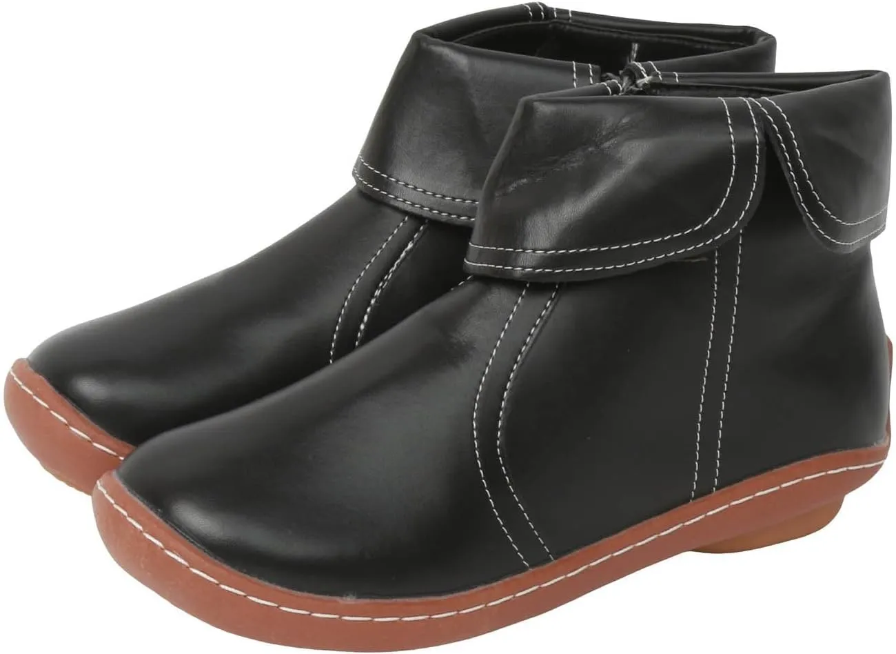Ankle Boots for Women Low Heel Women's Round Toe Casual Fashion Flat Boots Women's Leather Boots Side Zipper Boots