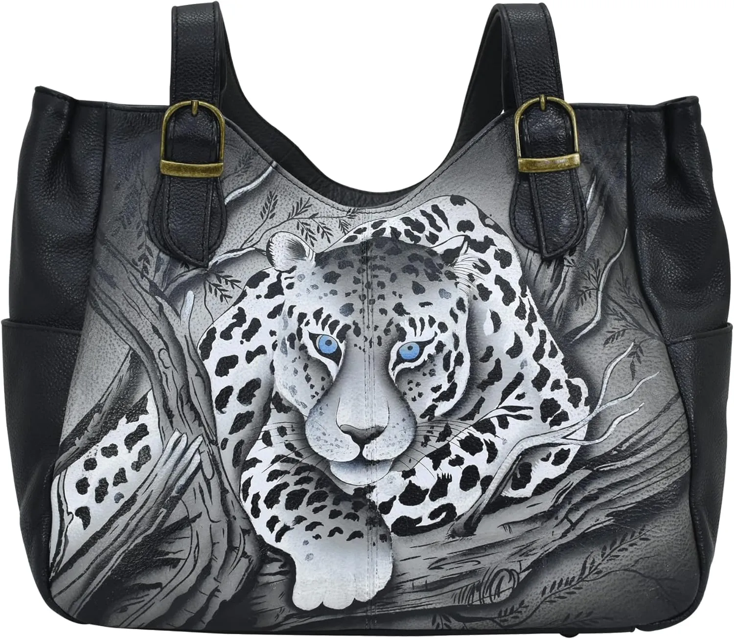 Anna by Anuschka Women's Genuine Leather Shoulder Bag - Hand Painted Original Artwork Exterior