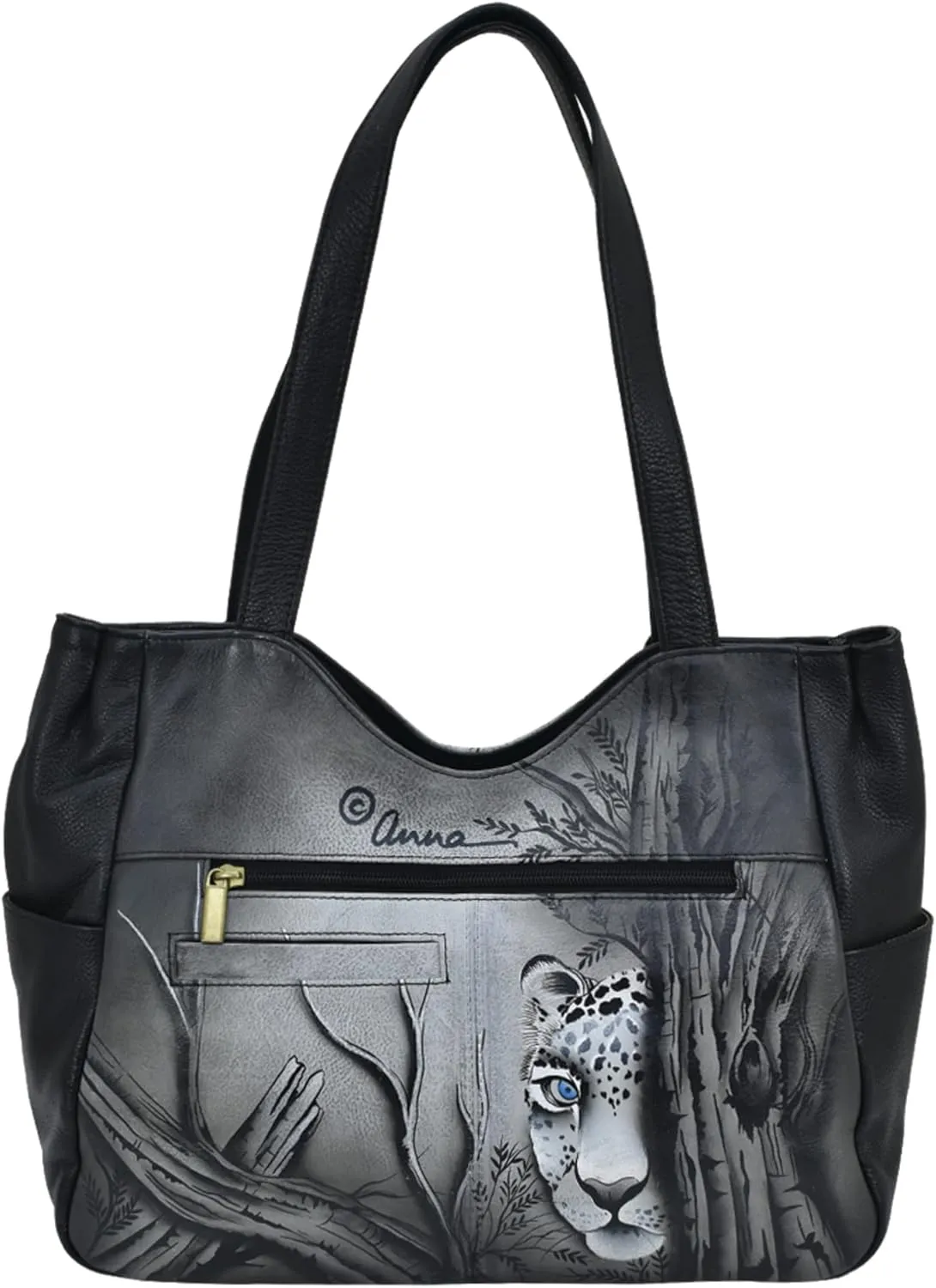 Anna by Anuschka Women's Genuine Leather Shoulder Bag - Hand Painted Original Artwork Exterior