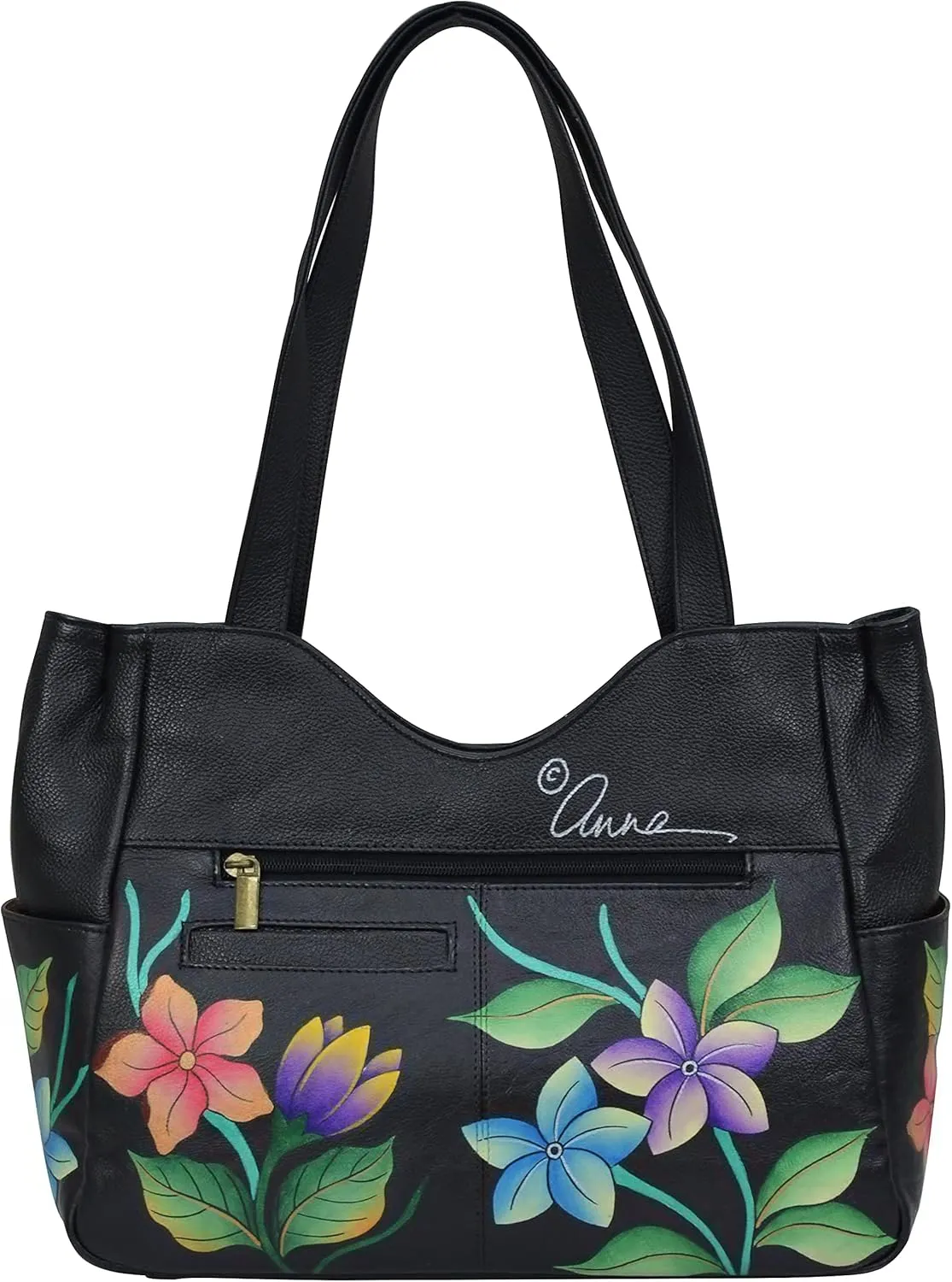 Anna by Anuschka Women's Genuine Leather Shoulder Bag - Hand Painted Original Artwork Exterior