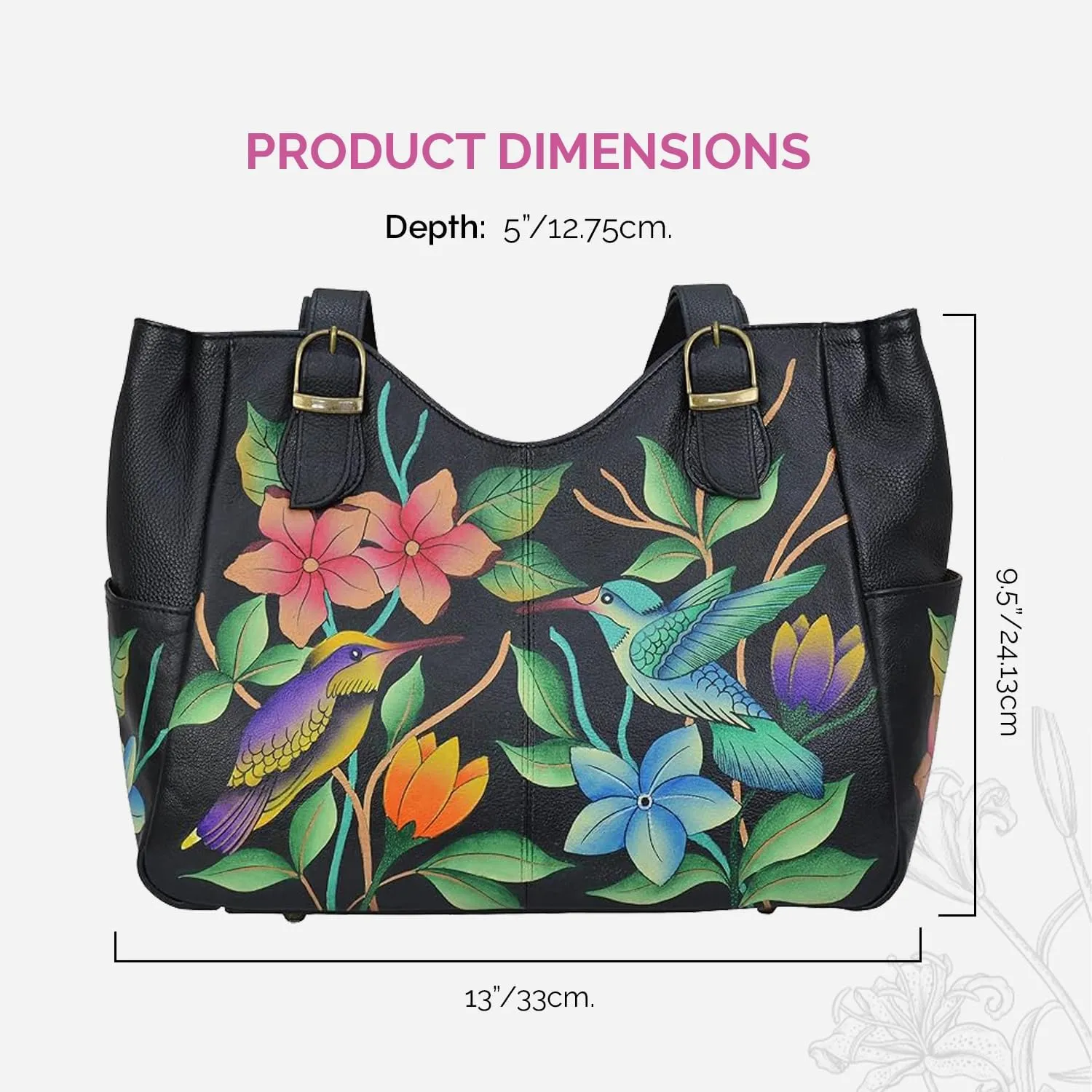 Anna by Anuschka Women's Genuine Leather Shoulder Bag - Hand Painted Original Artwork Exterior