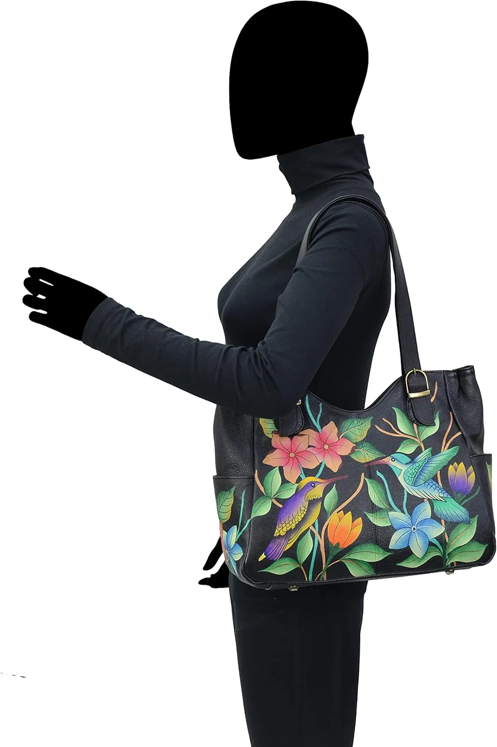 Anna by Anuschka Women's Genuine Leather Shoulder Bag - Hand Painted Original Artwork Exterior