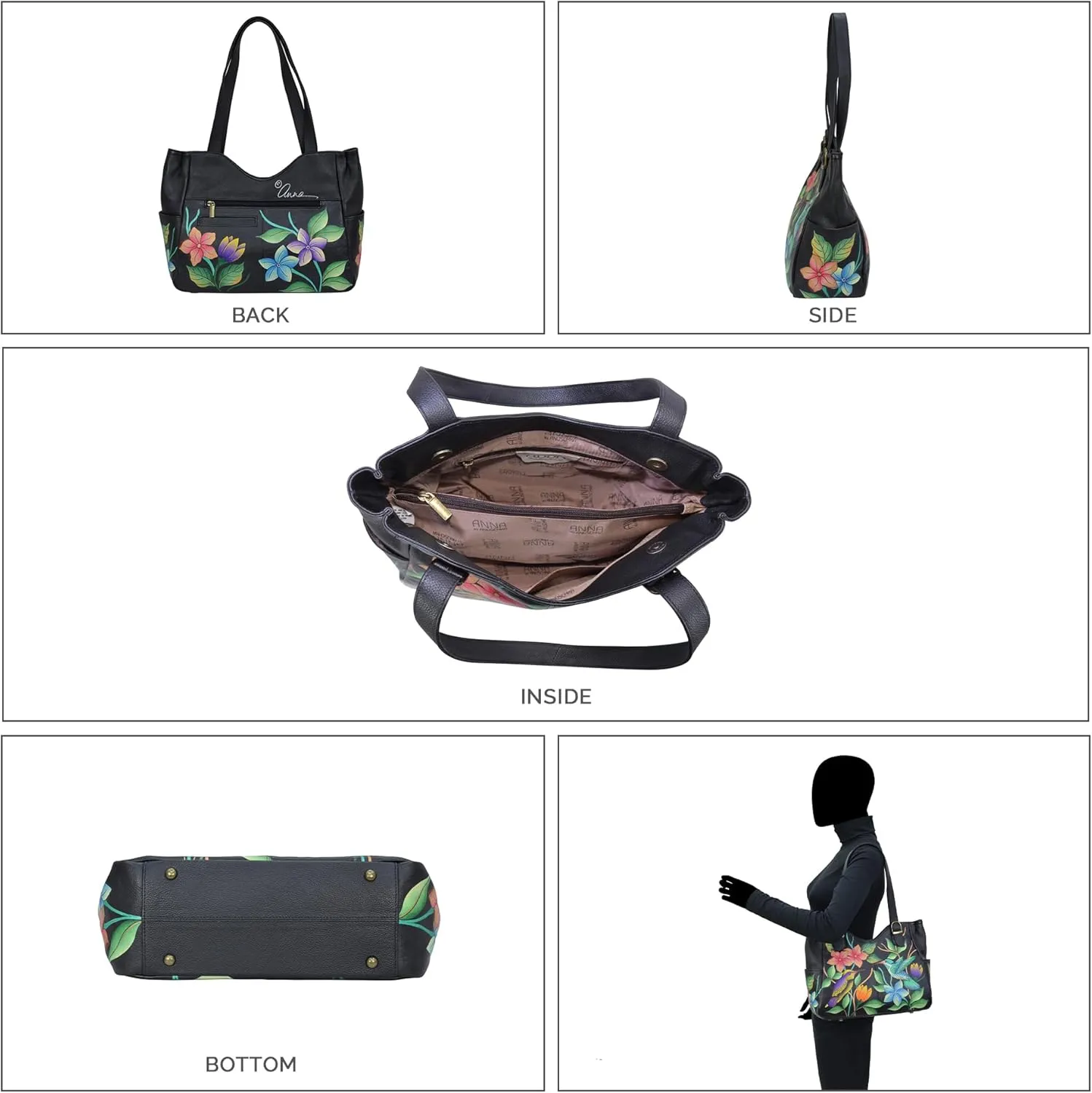 Anna by Anuschka Women's Genuine Leather Shoulder Bag - Hand Painted Original Artwork Exterior