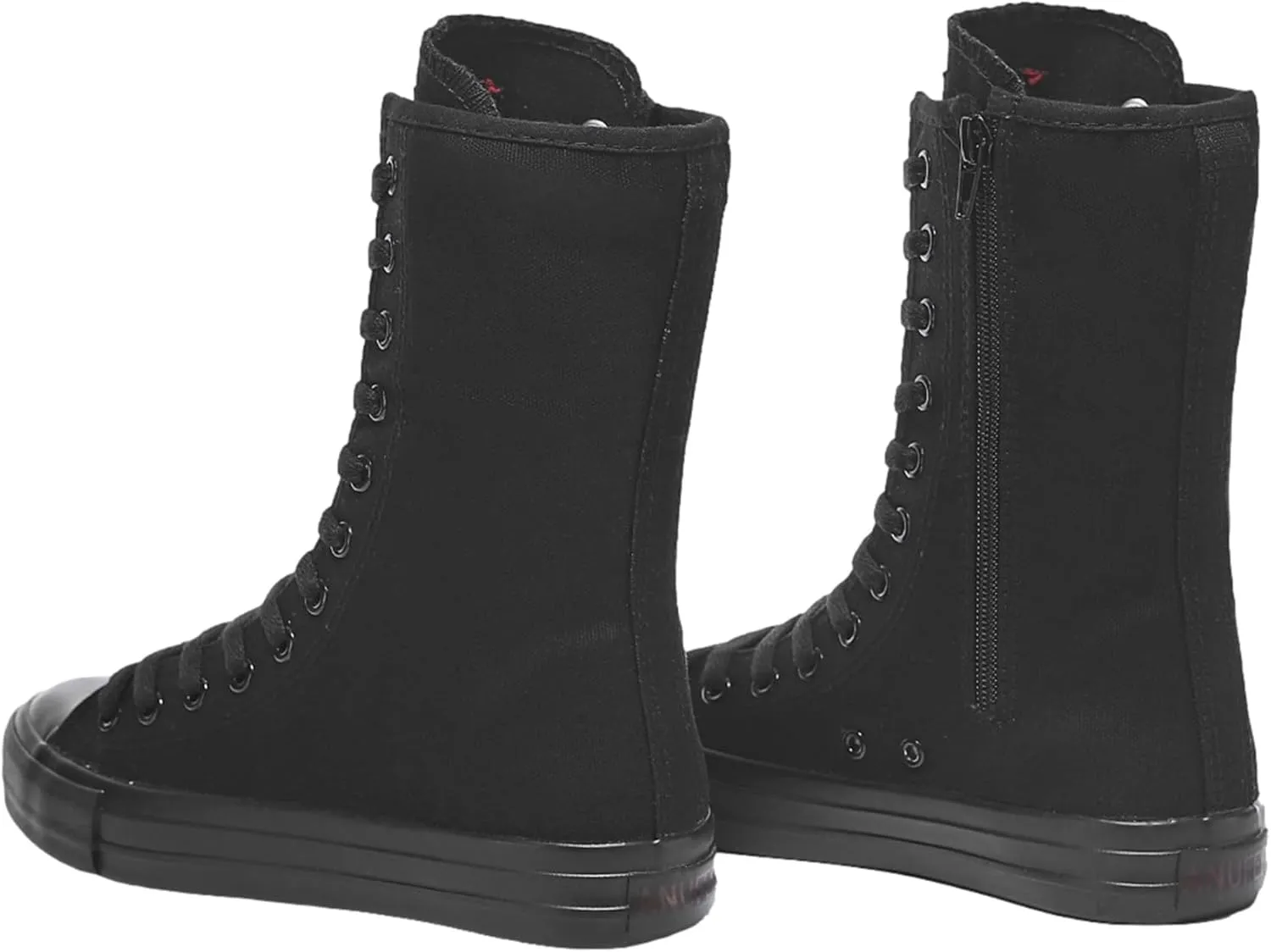 ANUFER Womens Girls Classic Mid-Calf Lace Up Zipper Canvas Boots Casual High Top Canvas Sneakers