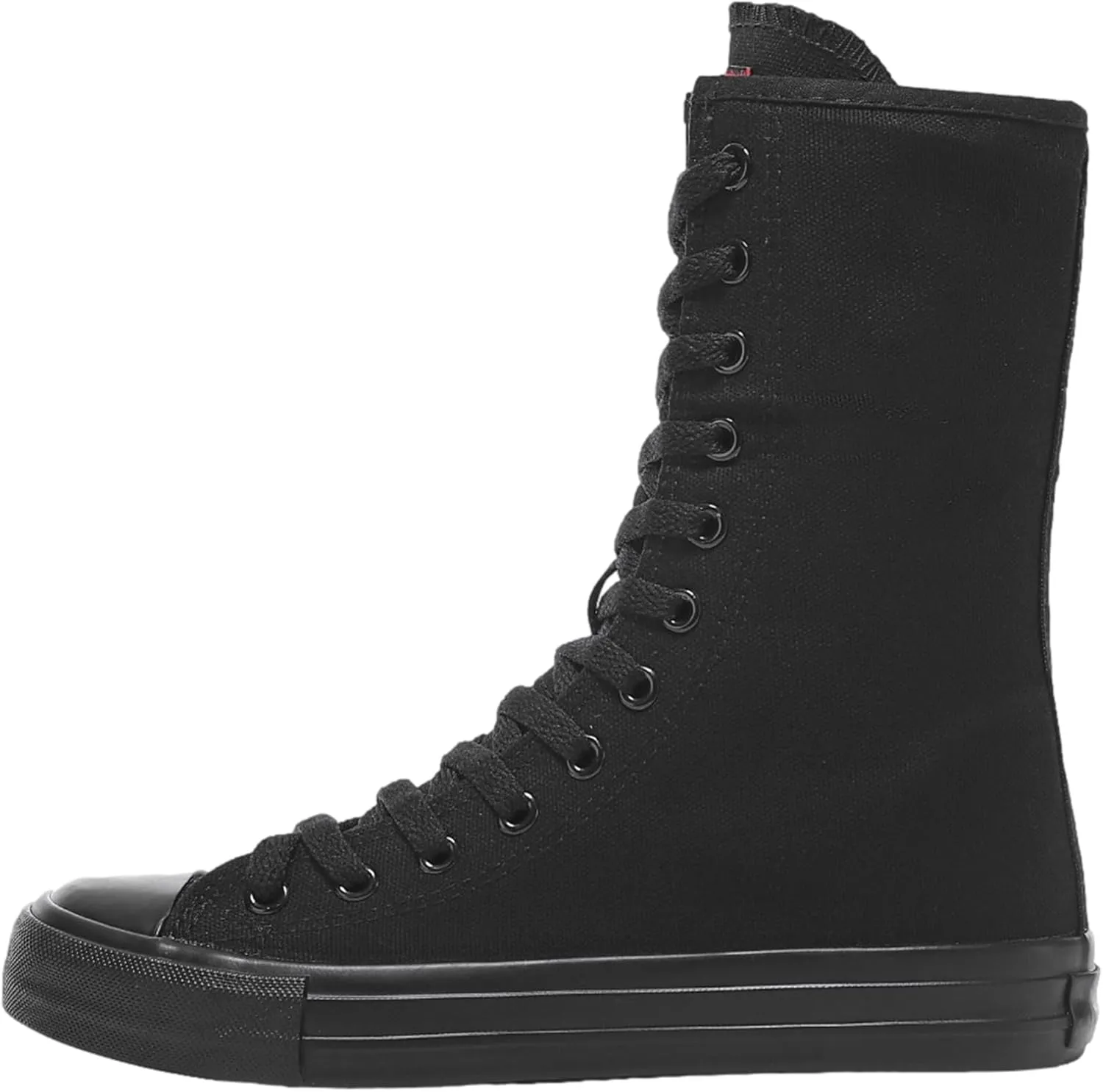 ANUFER Womens Girls Classic Mid-Calf Lace Up Zipper Canvas Boots Casual High Top Canvas Sneakers