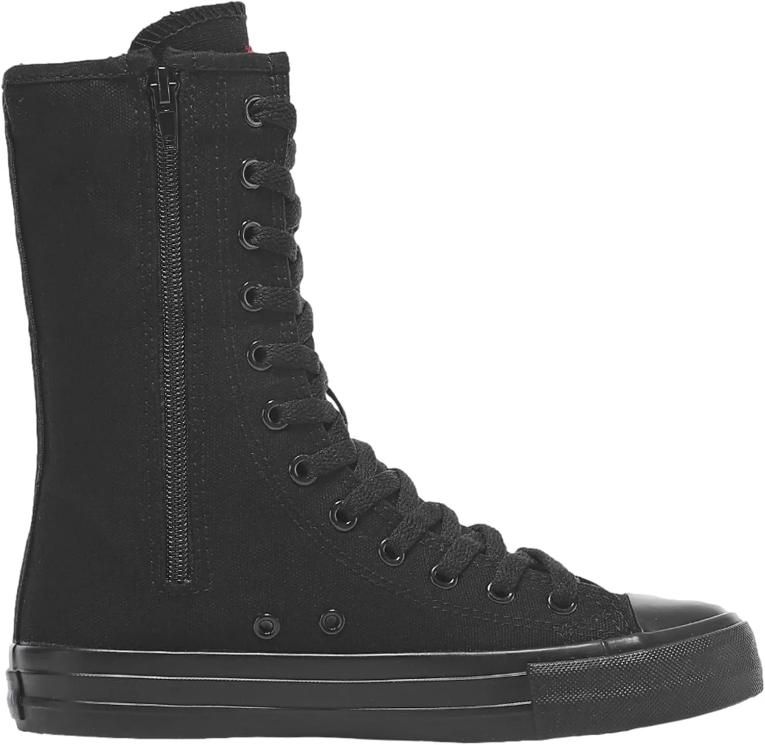 ANUFER Womens Girls Classic Mid-Calf Lace Up Zipper Canvas Boots Casual High Top Canvas Sneakers