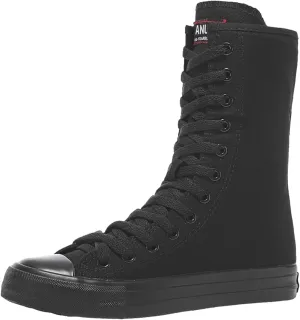 ANUFER Womens Girls Classic Mid-Calf Lace Up Zipper Canvas Boots Casual High Top Canvas Sneakers