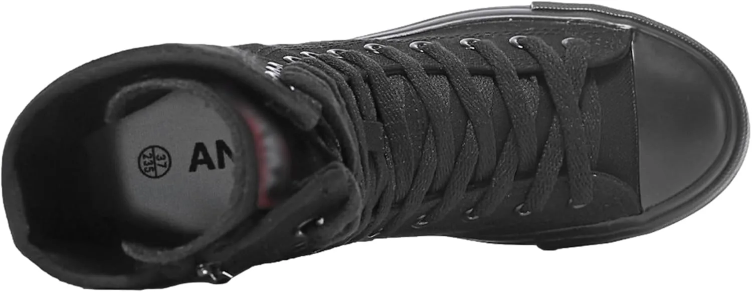 ANUFER Womens Girls Classic Mid-Calf Lace Up Zipper Canvas Boots Casual High Top Canvas Sneakers