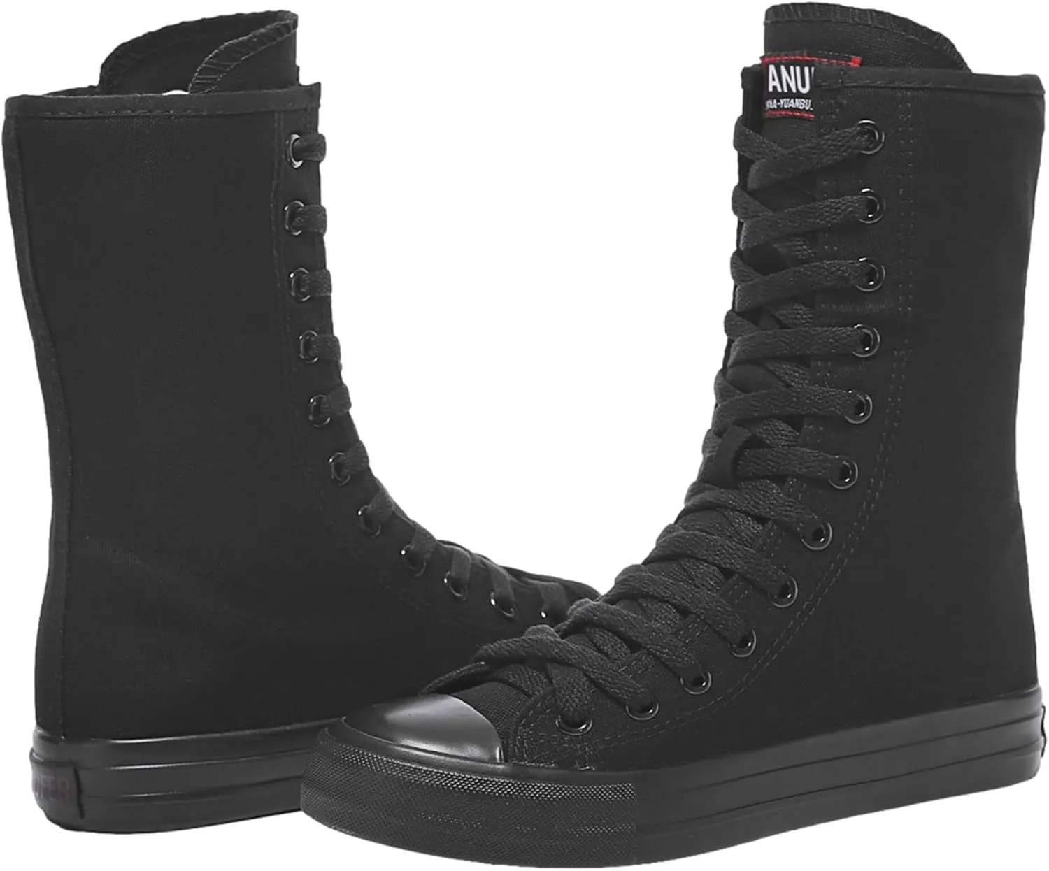 ANUFER Womens Girls Classic Mid-Calf Lace Up Zipper Canvas Boots Casual High Top Canvas Sneakers