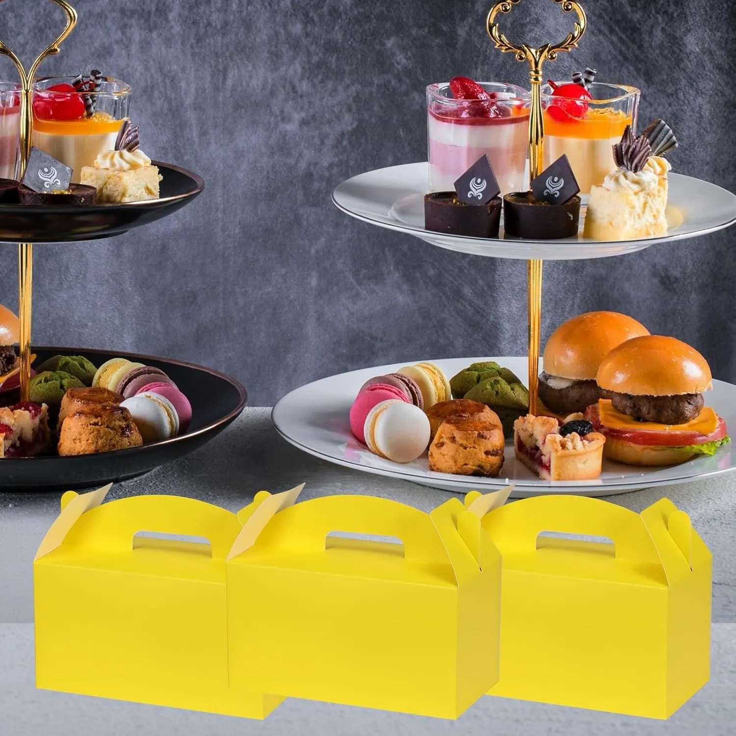 Aosric Yellow Gable Treat Boxes with Handles, 12 Pcs, 9.45"x5"x5" Easy to Assemble & Fold, Reusable Durable Cardstock Goodie Boxes for Party Favor, Kids Birthday, Baby Shower, Wedding, Holidays Gifts