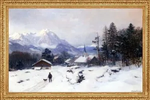 Art Oyster Anders Anderson-Lundby A Hunter in a Winter Landscape - 16" x 24" Premium Canvas Print with Antique Gold Finish Frame