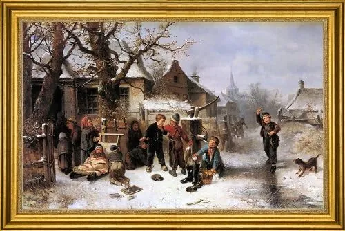 Art Oyster Johan Mari Ten Kate Winter Fun - 16" x 24" Premium Canvas Print with Gold Frame