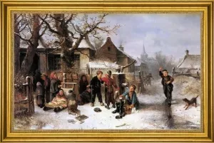 Art Oyster Johan Mari Ten Kate Winter Fun - 16" x 24" Premium Canvas Print with Gold Frame