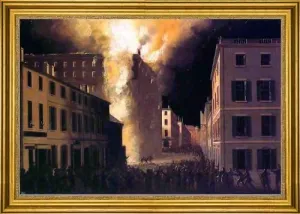 Art Oyster John Ritto Penniman Conflagration of the Exchange Coffee House Boston - 18" x 27" Premium Canvas Print with Gold Frame