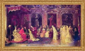 Art Oyster Luis Alvarez Catala Princess Borghese Bestowing Dowries - 14" x 28" Premium Canvas Print with Antique Gold Finish Frame