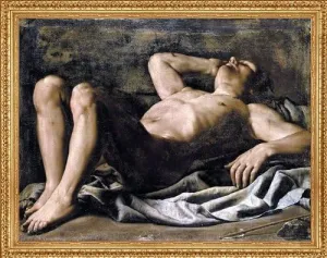 Art Oyster Marcantonio Bassetti St Sebastian - 18" x 24" Premium Canvas Print with Antique Gold Finish Frame