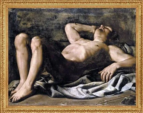 Art Oyster Marcantonio Bassetti St Sebastian - 18" x 24" Premium Canvas Print with Antique Gold Finish Frame