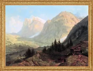 Art Oyster William Trost Richards Alpine Landscape - 21" x 28" Premium Canvas Print with Antique Gold Finish Frame