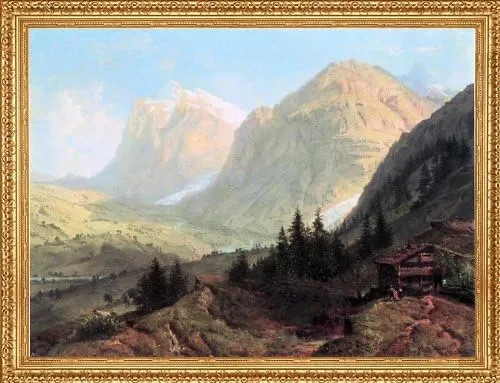 Art Oyster William Trost Richards Alpine Landscape - 21" x 28" Premium Canvas Print with Antique Gold Finish Frame