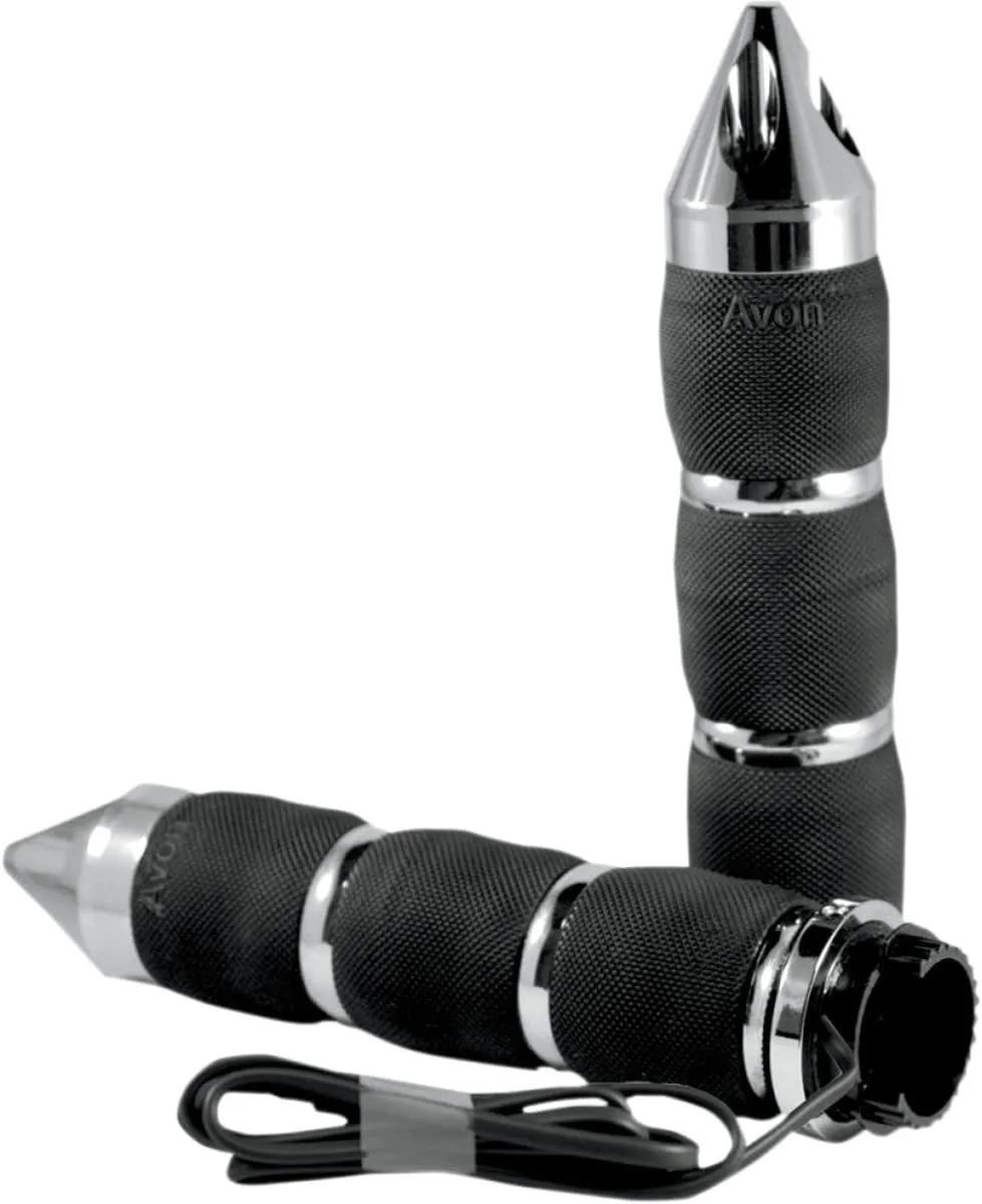 Avon Grips Heated Metric Cruiser Grips - Air Cushioned with Spiked End Caps - Chrome MT-AIR-90-CH-SPIKE-HT