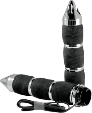 Avon Grips Heated Metric Cruiser Grips - Air Cushioned with Spiked End Caps - Chrome MT-AIR-90-CH-SPIKE-HT
