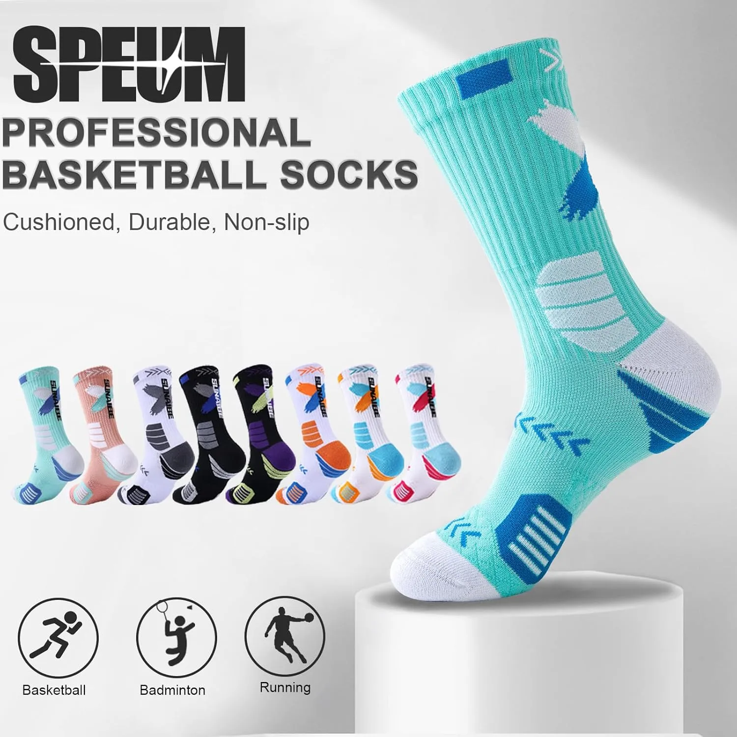 Basketball Socks for Men,Performance Cushioned Men's Athletic Crew Socks with Arch Compression for Basketball Sports