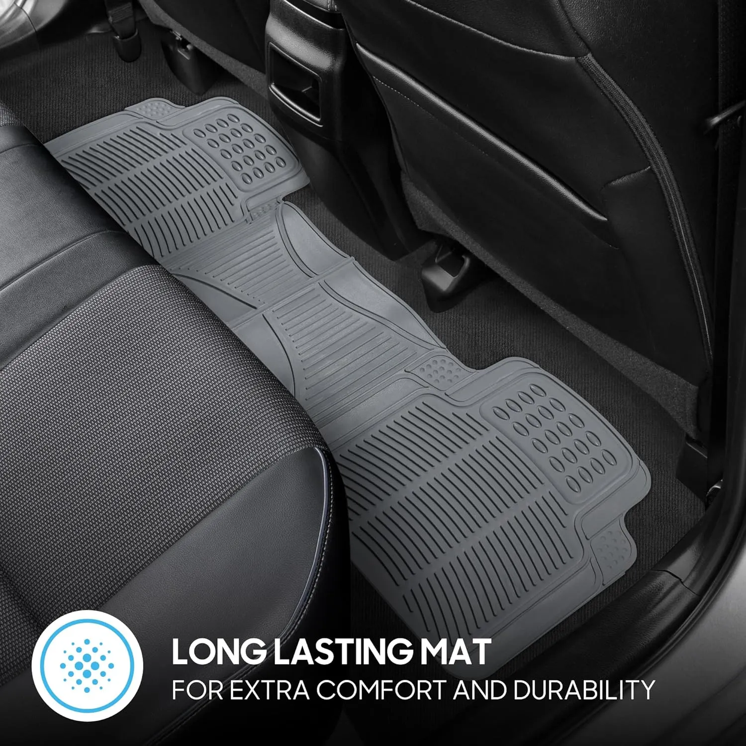 BDK Original ProLiner 3 Piece Heavy Duty Front & Rear Rubber Floor Mats for Car SUV Van & Truck, Gray - All Weather Floor Protection with Universal Fit Design