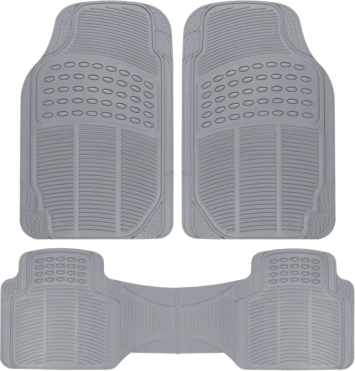 BDK Original ProLiner 3 Piece Heavy Duty Front & Rear Rubber Floor Mats for Car SUV Van & Truck, Gray - All Weather Floor Protection with Universal Fit Design