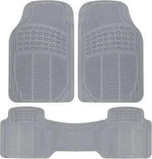 BDK Original ProLiner 3 Piece Heavy Duty Front & Rear Rubber Floor Mats for Car SUV Van & Truck, Gray - All Weather Floor Protection with Universal Fit Design