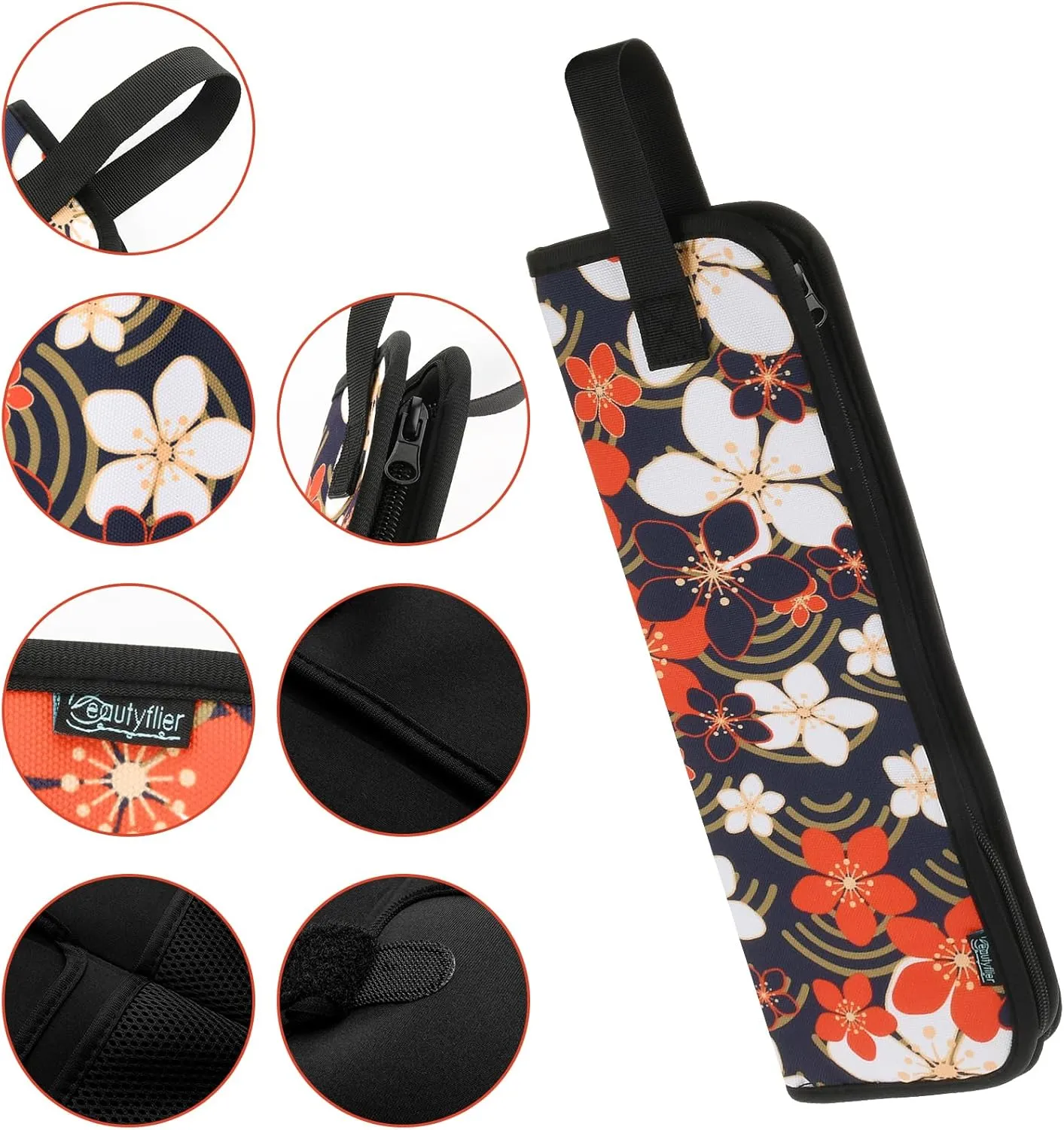 Beautyflier Universal Curling Iron Travel Case, Canvas Heat-Resistant Curling & Flat Iron Holder Travel Case, Hot Curling Iron Holder for Hair Tools Travel Bag or Daily Use (Red Blossom)