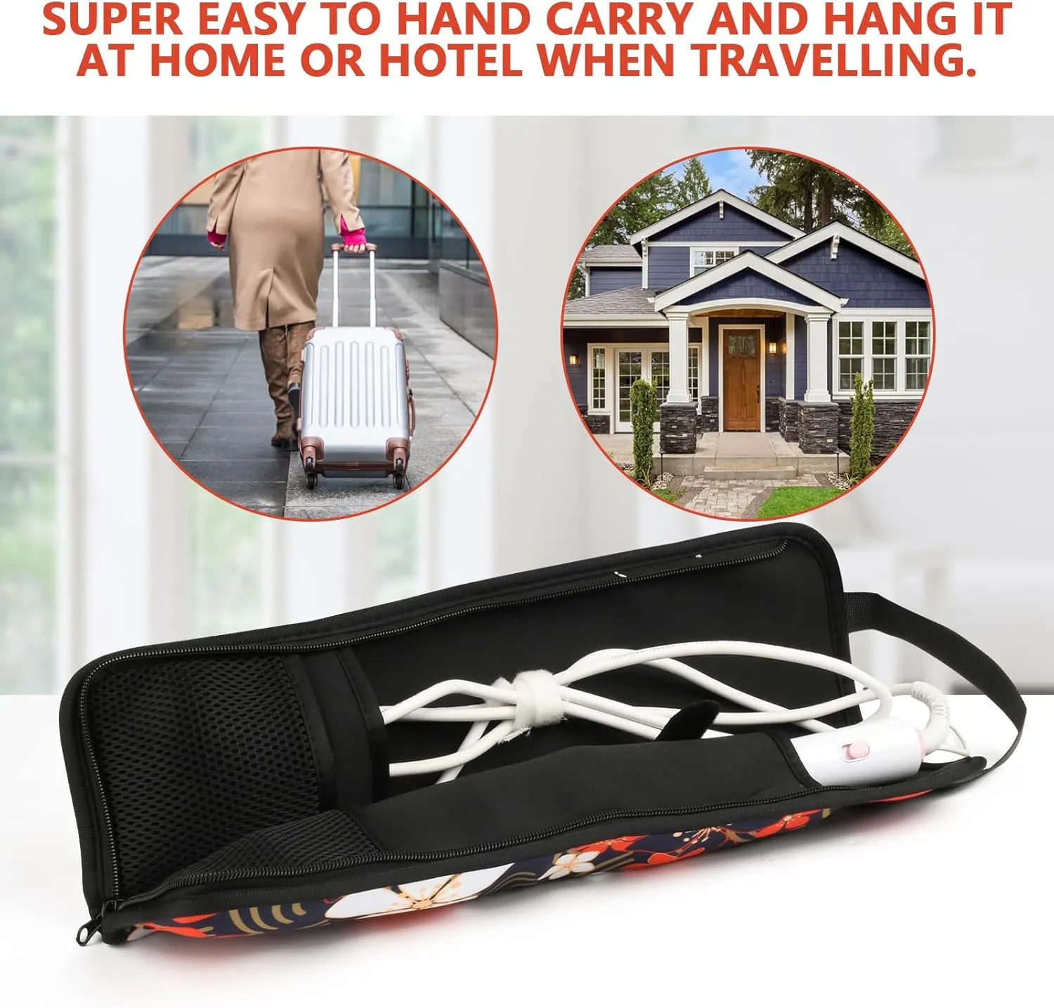 Beautyflier Universal Curling Iron Travel Case, Canvas Heat-Resistant Curling & Flat Iron Holder Travel Case, Hot Curling Iron Holder for Hair Tools Travel Bag or Daily Use (Red Blossom)