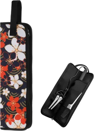 Beautyflier Universal Curling Iron Travel Case, Canvas Heat-Resistant Curling & Flat Iron Holder Travel Case, Hot Curling Iron Holder for Hair Tools Travel Bag or Daily Use (Red Blossom)