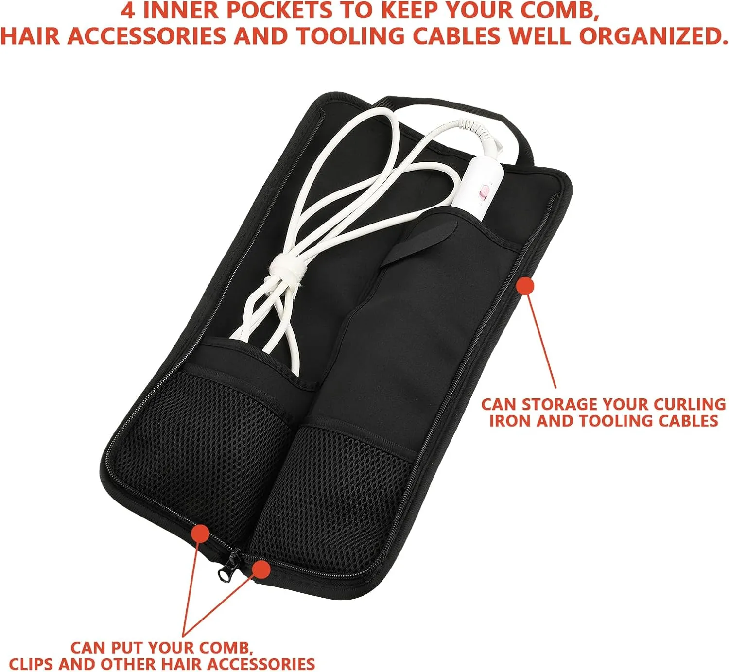 Beautyflier Universal Curling Iron Travel Case, Canvas Heat-Resistant Curling & Flat Iron Holder Travel Case, Hot Curling Iron Holder for Hair Tools Travel Bag or Daily Use (Red Blossom)