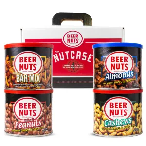 Beer Nuts Brand Snacks, Original Nutcase, Perfect for Gifting, Original Peanuts, Original Bar Mix, Cashews, Almonds, Sweet & Spicy Bar Mix, Resealable Cans, Snackin' Since 1953 (Pack of 4)