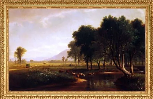 Benjamin Champney Artist Brook North Conway New Hampshire - 18" x 27" Premium Canvas Print with Antique Gold Finish Frame