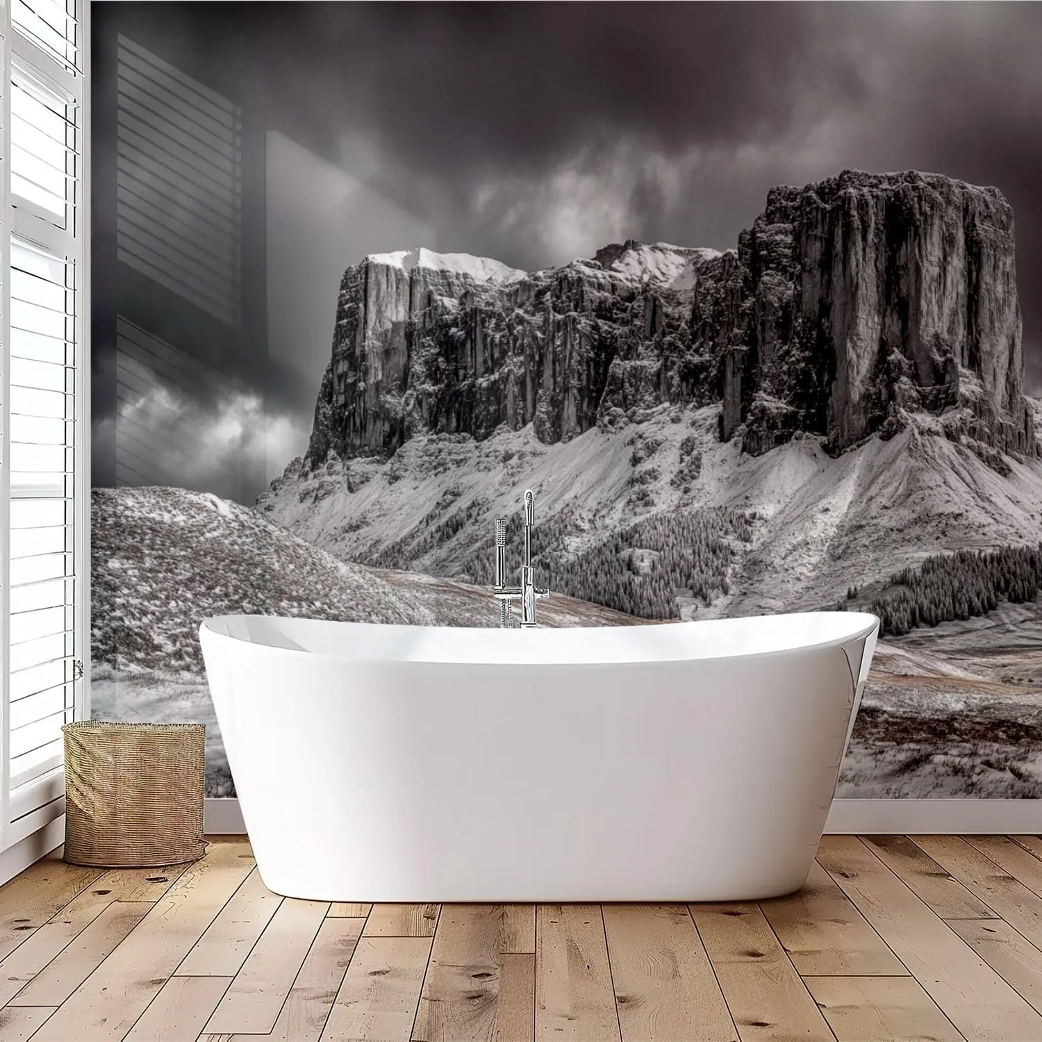 Black Snow Nature Landscape Minimalism Scenery Snow Covered Plateau Wall Mural Peel & Stick Wallpaper Removable Self-Adhesive Large Wall Sticker Wall Decor for Bedroom Living Room Nursery 69"x96"